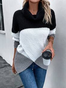 SHEIN LUNE Khối màu Cổ bò Thả vai Viền không đối xứng Áo len - Nhiều màu - Xem 4