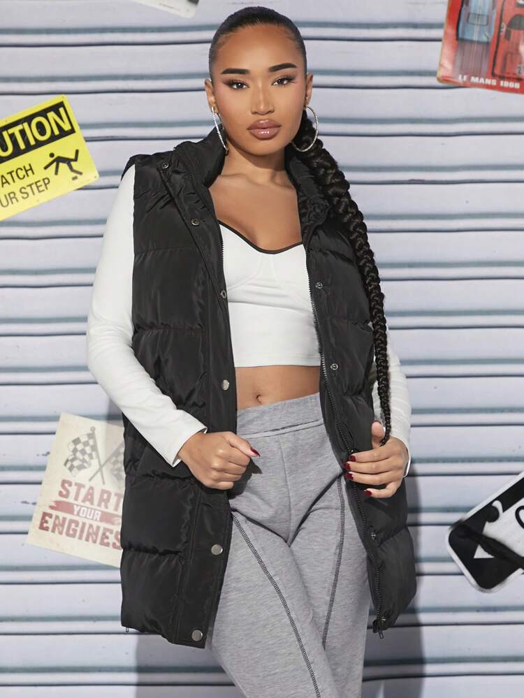 Solid Zip Up Vest Coat