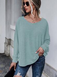 SHEIN LUNE Solid Tie Back Drop Shoulder Tee Fall Cloth For Women - Blue - View 2