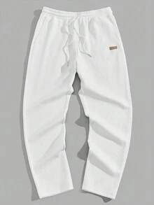 GENTILAND Nam Chi tiết Patched thư Eo dây rút Quần - trắng - Xem 4