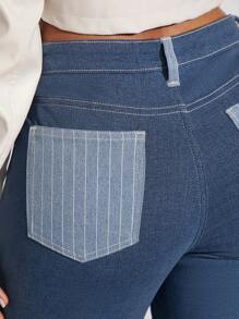 SHEIN SXY Overlap Waist Striped Print Colorblock Jeans - Multicolor - View 5