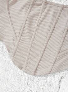 SHEIN EZwear Plus Size Apricot Knit Bandeau Top - Khaki - View 3