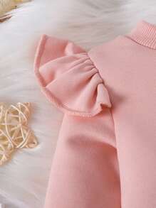 Baby Girl Letter Graphic Ruffle Trim Bodysuit - Pink - View 4