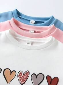SHEIN 女大童3入組愛心和標語圖案加絨內裏運動衫 - 彩色 - 查看 3