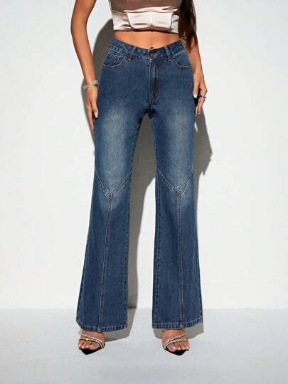 SHEIN BAE 高腰牛仔喇叭褲