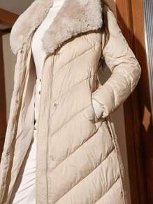 Anewsta Women's Collar Asymmetrical Pocketed Padded Coat - Beige - View 4