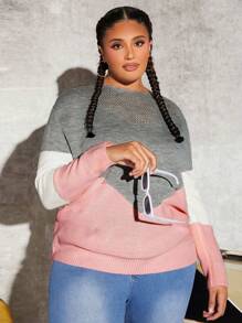 SHEIN CURVE+ พลัสไซส์ สเวตเตอร์ บล็อคสี พร้อม ไหล่ตก - มัลติคัลเลอร์ - ดู 6