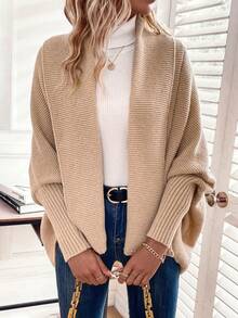 SHEIN LUNE Áo khoác cardigan thiết kế thường ngày tay cánh dơi - Màu Khaki - Xem 6