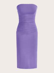 SHEIN EZwear Split Thigh Ruched Side Tube Bodycon Dress,Lavender Dress