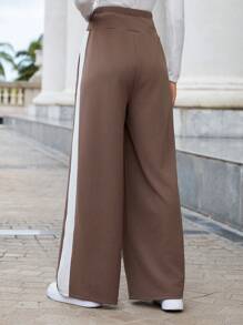 SHEIN Essnce Contrast Side Seam Wide Leg Pants - Multicolor - View 2