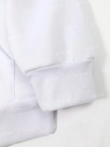 王冠和字母圖案袋鼠口袋抽繩加絨內裏連帽衫 - 白色 - 查看 5