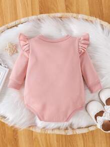 Baby Girl Letter Graphic Ruffle Trim Bodysuit - Pink - View 2