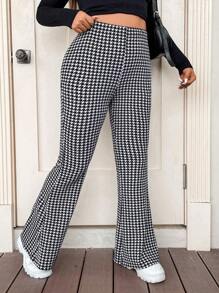Flirla Plus Houndstooth Print Flare Leg Pants
