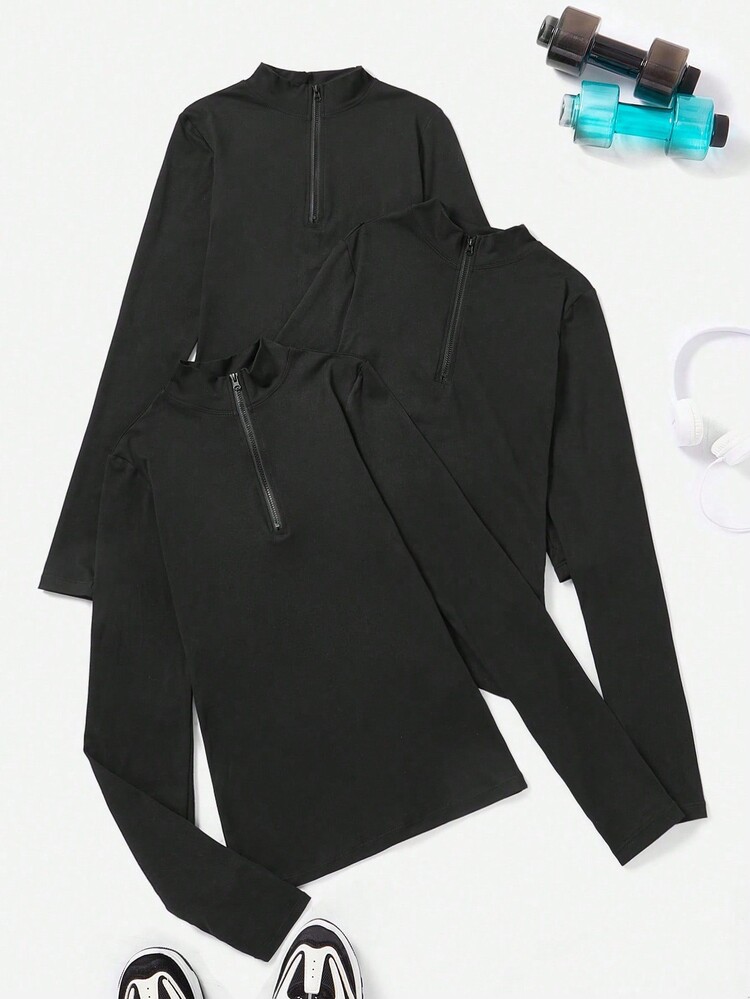 Easithlete 3入組半拉鏈運動衛衣 - 黑色 - 查看 4