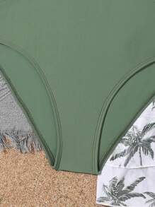 Sparklyn 青少年女孩熱帶圖案荷葉邊鏤空連體泳衣附沙灘裙