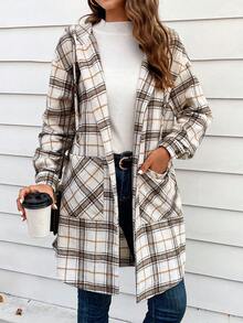 SHEIN LUNE In kẻ sọc Thả vai áo có mũ Mở Mặt trước Áo khoác - Nhiều màu - Xem 5