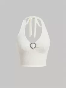 SHEIN MOD Heart Ring Detail Halter Top - White - View 1