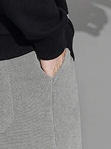 休閒抽繩 口袋 貼布字母 純色男士褲子