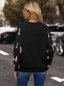 EMERY ROSE Feather Print Raglan Sleeve Sweatshirt - Black - View 2