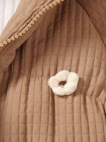 年轻男孩 1 件花卉贴片拉链连帽加厚外套和 1 个包 - 卡其色 - 查看 4