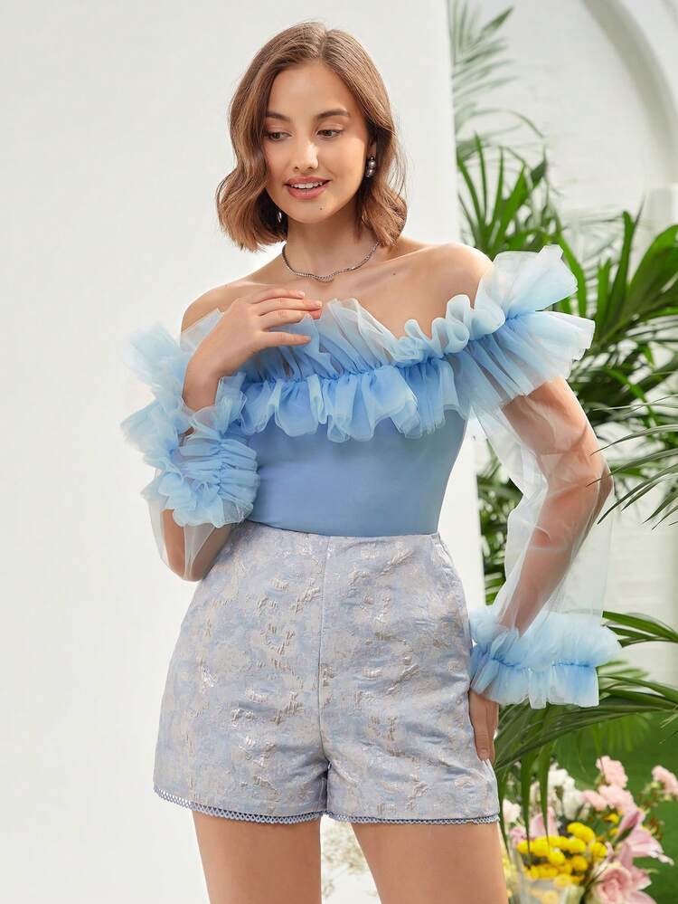 Guipure Lace Hem Jacquard Shorts