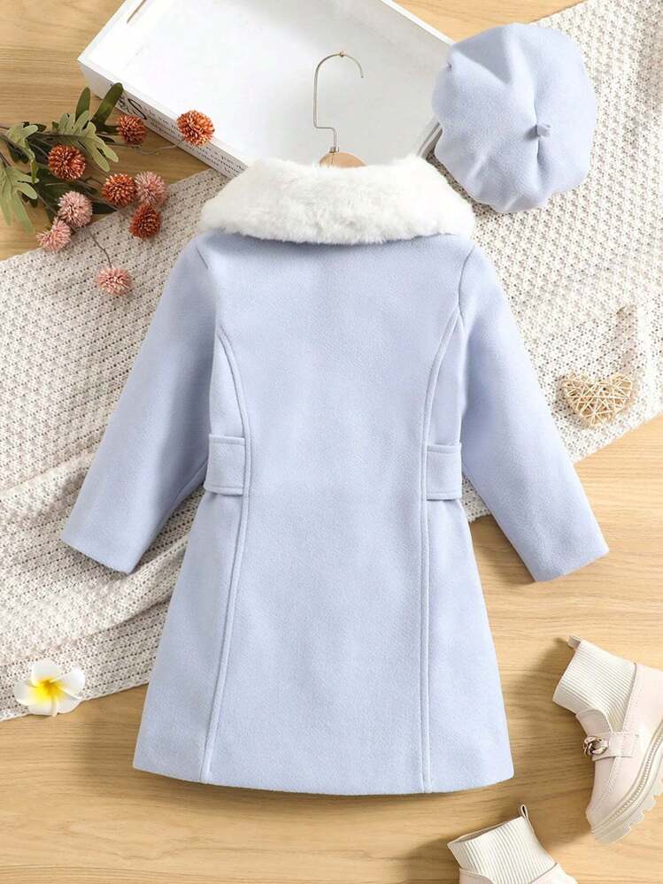 SHEIN Chica Joven Abrigo cuello de borreguito con botón - Azul - Ver 2