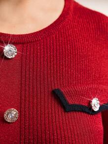 Modelyn 大碼前紐扣緊身毛衣洋裝 - 紅色 - 查看 6