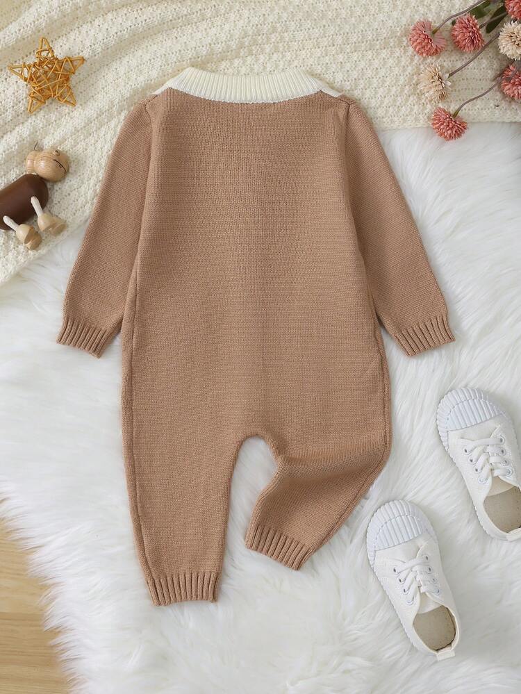 Baby Boy Argyle Pattern Bow Front Knit Jumpsuit