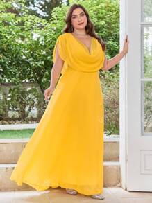 Vestido formal de gasa con cuello drapeado, elegante vestido de graduación, cena, fiesta o boda como invitada, vestido de novia, atuendo de cumpleaños para mujer