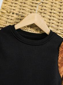 SHEIN Young Boy Bear Embroidery Sweatshirt & Sweatpants - Black - View 4