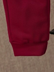 SHEIN Young Boy Solid Sweatshirt & Sweatpants - Burgundy - View 5