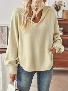 SHEIN LUNE Cổ thuỷ thủ tay cánh Curved Hem Áo len - Màu xanh chanh - Xem 3