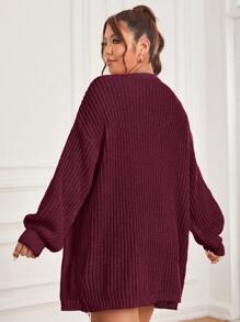 SHEIN LUNE Plus Drop Shoulder Duster Cardigan - Burgundy - View 2