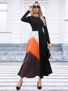 SHEIN Privé Khối màu Viền xếp Váy chữ A - màu đen - Xem 1