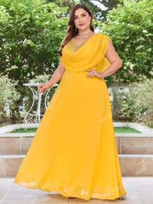 Vestido formal de gasa con cuello drapeado, elegante vestido de graduación, cena, fiesta o boda como invitada, vestido de novia, atuendo de cumpleaños para mujer
