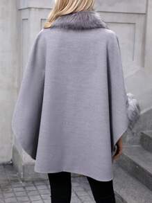 SHEIN Essnce Fuzzy Trim Batwing Sleeve Overcoat - Grey - View 2