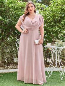 加大垂坠领雪纺伴娘服优雅连衣裙