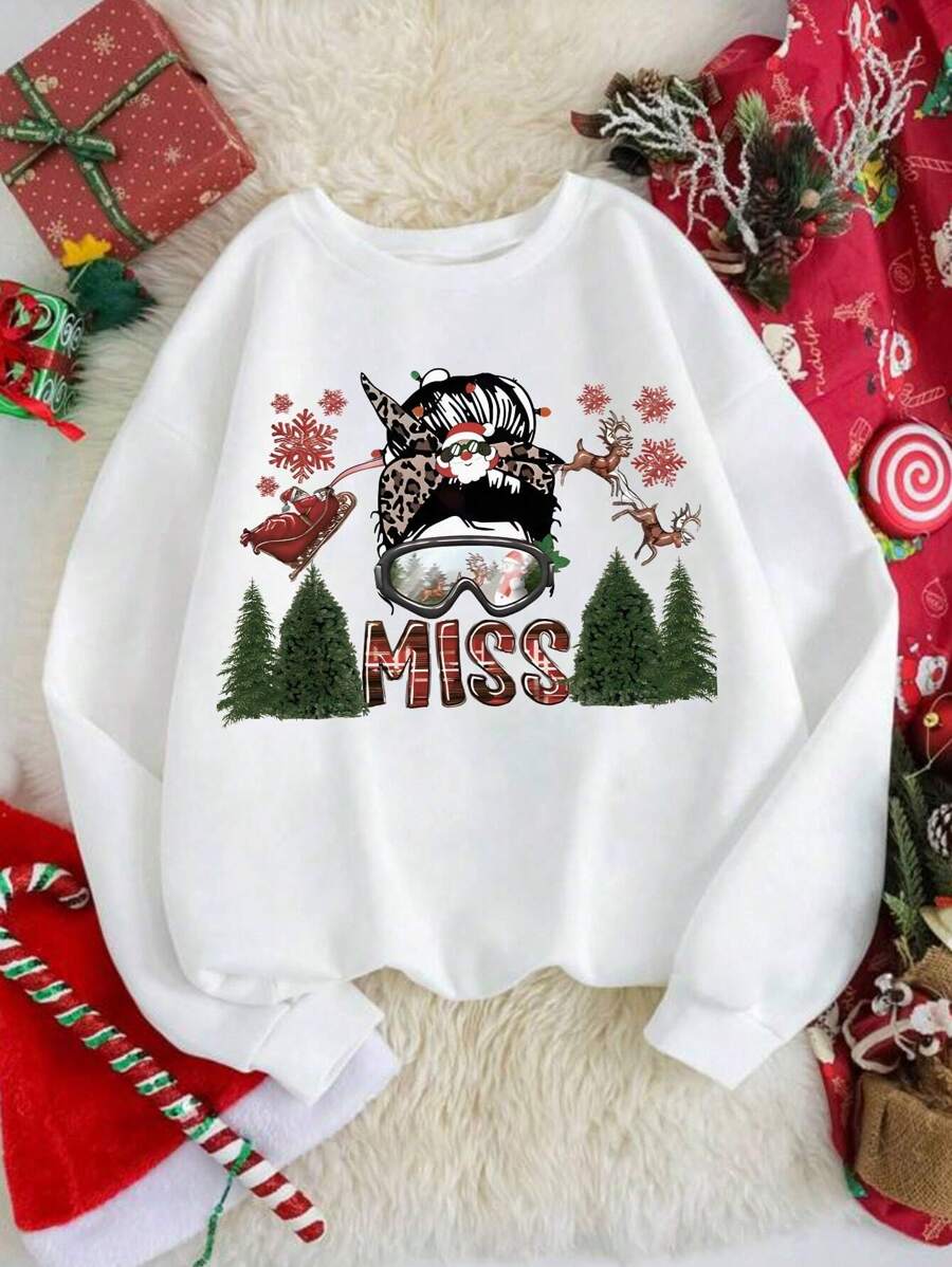 SHEIN Unity In Giáng sinh Lót nhiệt Áo nỉ Đối với Giáng sinh - trắng - Xem 1