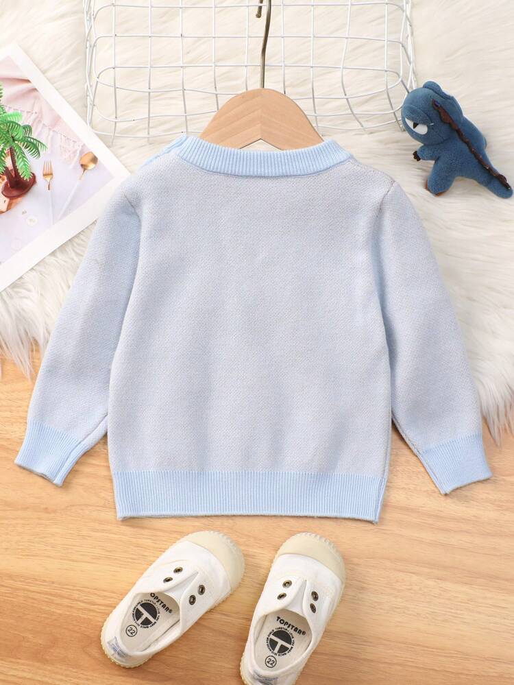 Baby Girl Cartoon Pattern Button Detail Sweater