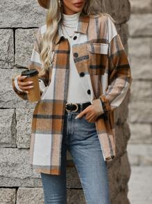 SHEIN LUNE Plaid Print Drop Shoulder Coat - Multicolor - View 4