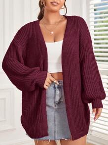 SHEIN LUNE Plus Drop Shoulder Duster Cardigan - Burgundy - View 5