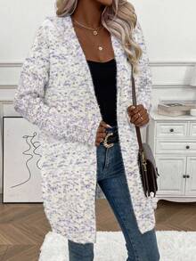 SHEIN LUNE 段染落肩袖連帽開襟開衫 - 淺灰紫 - 查看 5