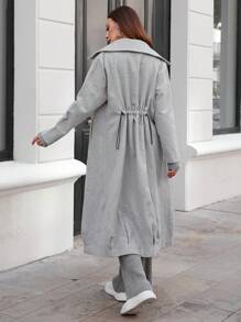 SHEIN Cottnline Solid Slant Pocket Zip Up Overcoat - Grey - View 2