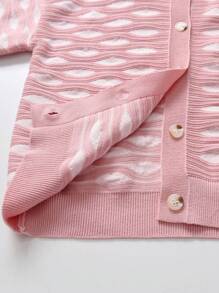 SHEIN Chica preadolescente Cárdigan con patrón con botón delantero - Rosa - Ver 4