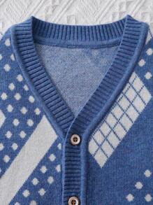 Baby Boy Geo Pattern Button Up Cardigan - Blue - View 3