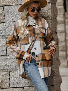 SHEIN LUNE Plaid Print Drop Shoulder Coat - Multicolor - View 5