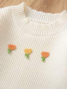 SHEIN 女嬰花卉刺繡套頭毛衣和針織褲 - 杏色 - 查看 3