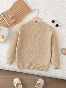 SHEIN Cô Gái Trẻ Chất rắn Vòng cổ Áo len - Màu Khaki - Xem 2