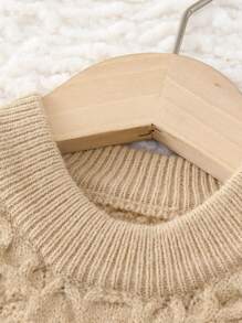 SHEIN Cô Gái Trẻ Chất rắn Vòng cổ Áo len - Màu Khaki - Xem 3