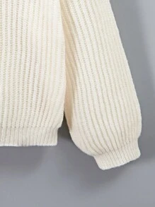 SHEIN Cô gái Tween Đồ đan Ribbed Thả vai Áo len - Màu be - Xem 6